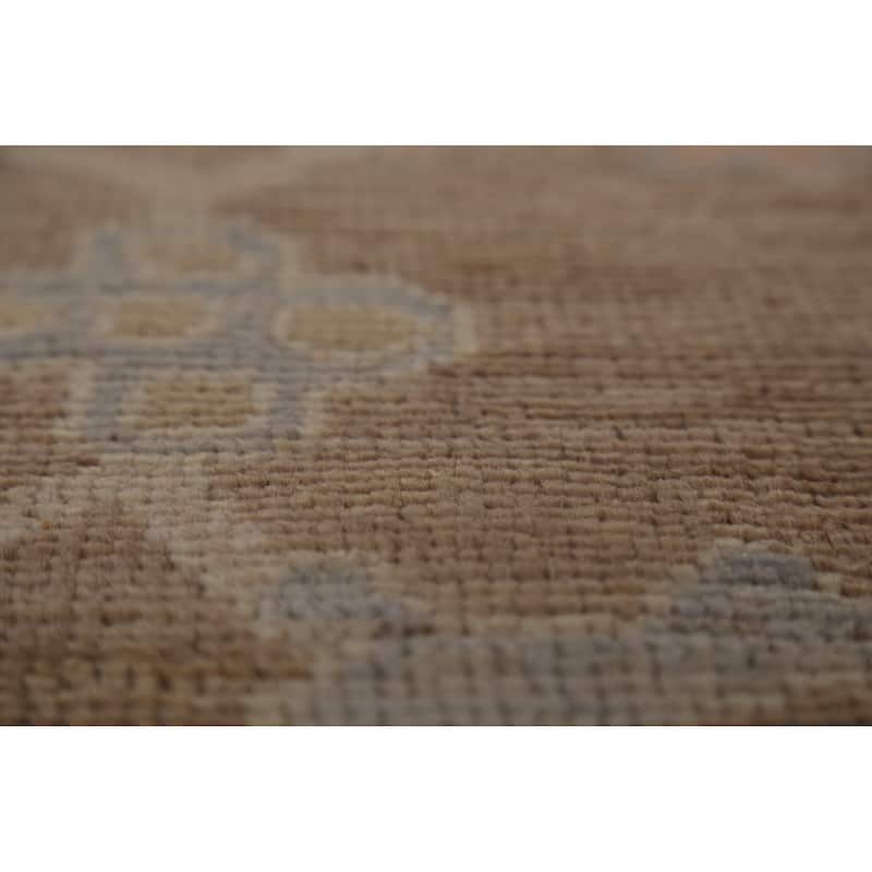 Floral Oushak Vegetable Dye Area Rug Hand-Knotted Brown Wool Carpet - 9'0"x 13'0"