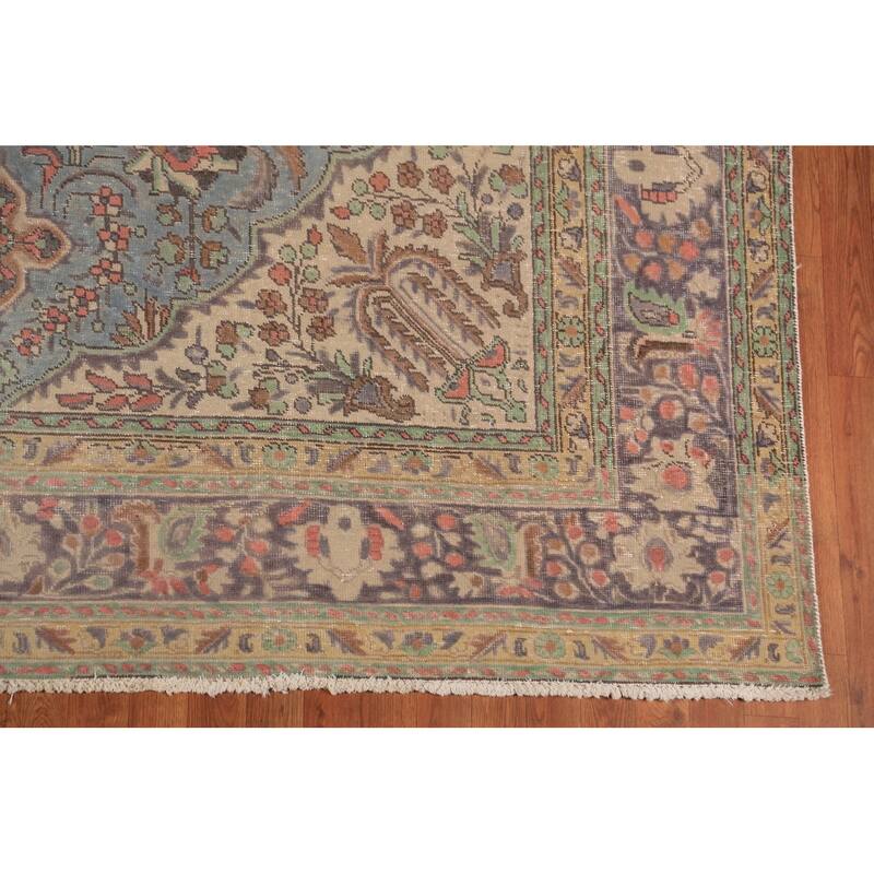 Light Blue Tabriz Persian Area Rug Hand-Knotted Floral Wool Carpet - 8'1"x 11'5"