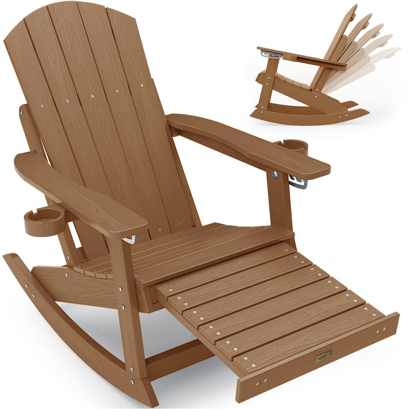 WINSOON Adirondack Chair Composite Rocking Chair Outdoor Weatherproof Plastic Adjustable - Teak
