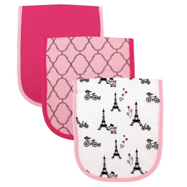 slide 1 of 1, Luvable Friends Baby Girl Cotton Burp Cloths with Fiber Filling 3pk, Paris, One Size - Paris - One Size One Size - Paris