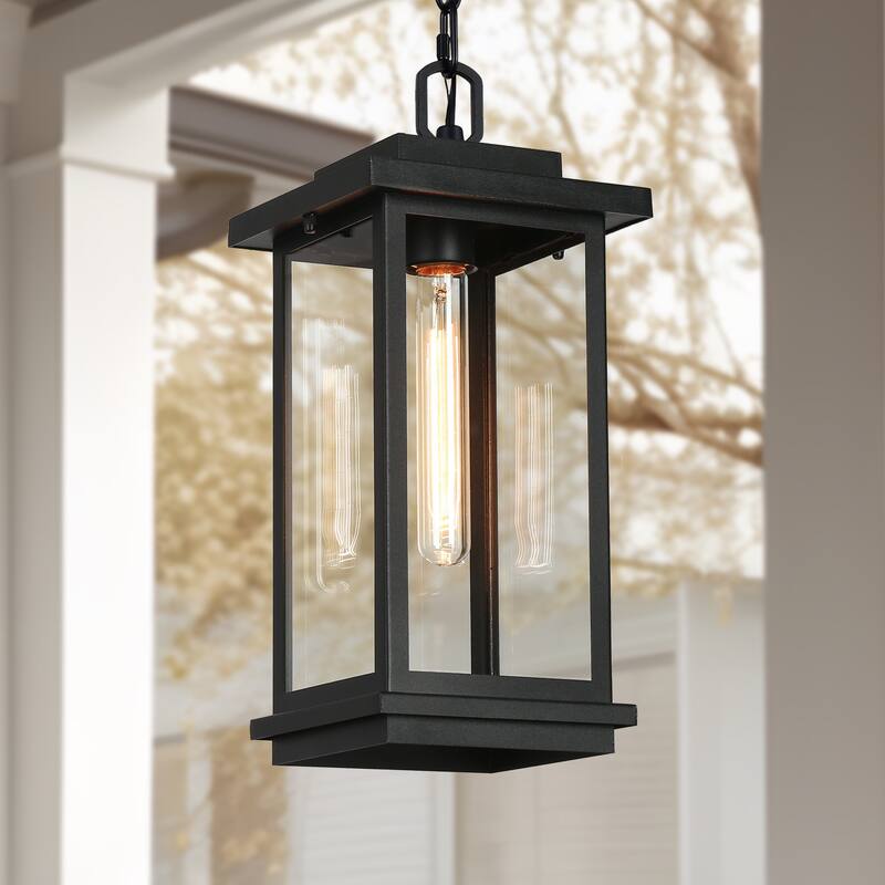 Modern Farmhouse Black 1-light Patio Outdoor Wall Sconce - L6.7"X W9.1" X H11.8" - Ourdoor Pendant