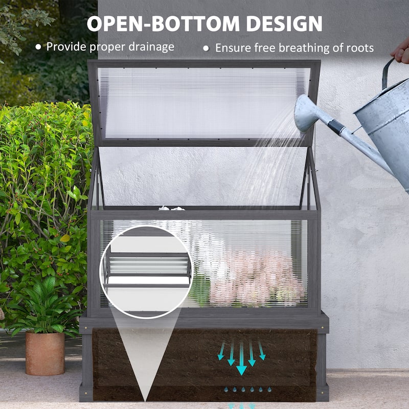 Outsunny Raised Garden Bed with Polycarbonate Greenhouse, Garden Wooden Cold Frame Greenhouse