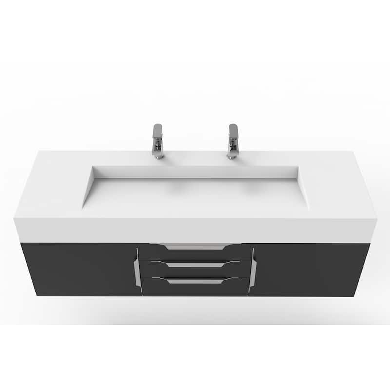 Nile 60" Wall Mounted Bathroom Vanity Set w/ White Top