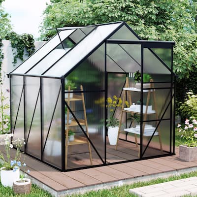 6X6FT-BLACK Polycarbonate Greenhouse Raised Base and Anchor Aluminum Heavy Duty Walk-in Greenhouses in All Season