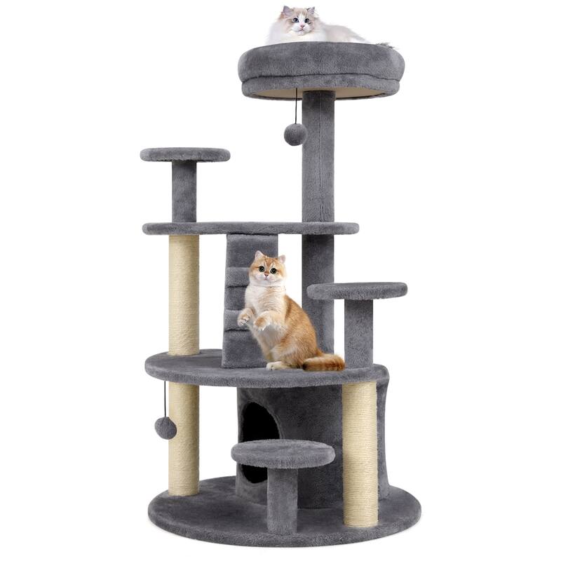 Gymax Cat Tree for Adult Cats Multi-level Kitty Tower w/ Condo Padded - Grey