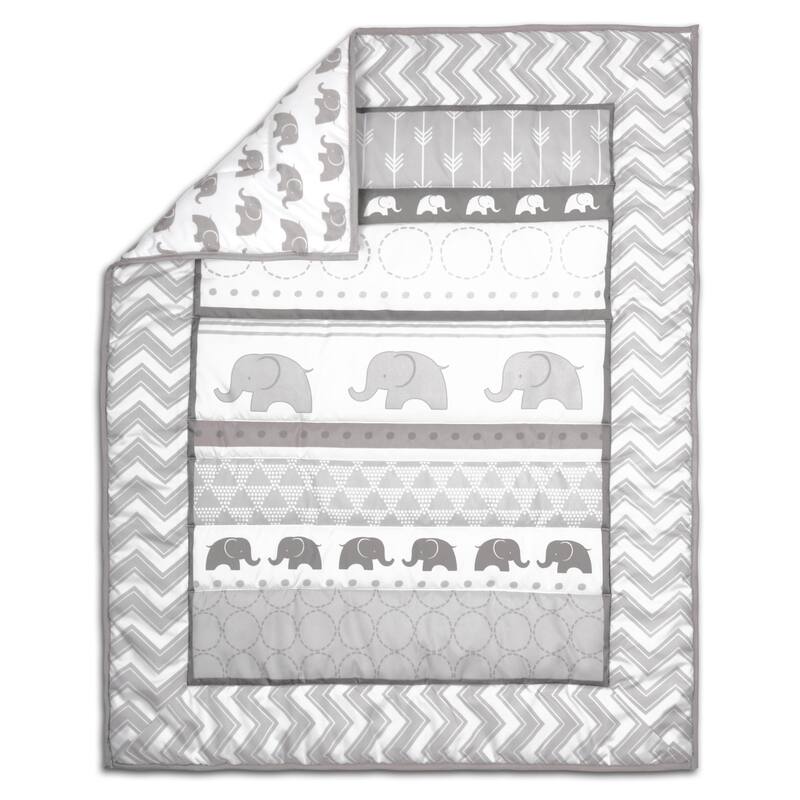 The Peanutshell Elephant Walk Grey/White 3 Piece Baby Crib Bedding Set