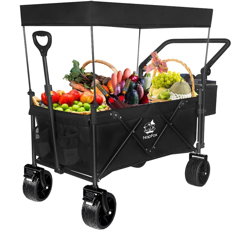 140L All-Terrain Collapsible Wagon with Removable Canopy & Cooler Bag - Folding Utility Cart with Brake