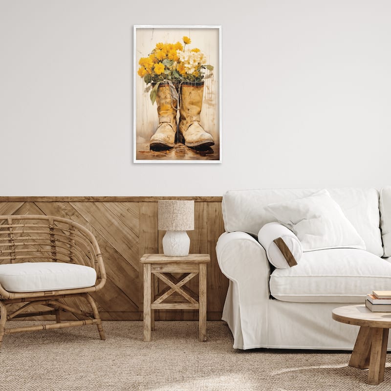 Stupell Flowers in Rugged Country Boots Framed Giclee Art Design By Heidi Kuntz