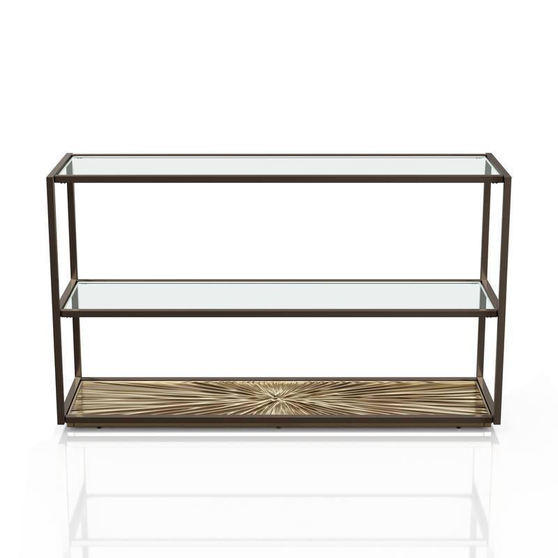 247 Shop At Home Aureum Modern 1-Shelf Sofa Table with Sunburst Base and Tempered Glass Top