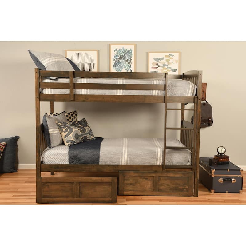 Somette Claire Twin Bunk Bed with Storage and Trundle Options in Rustic Walnut (Mattresses Not Included)