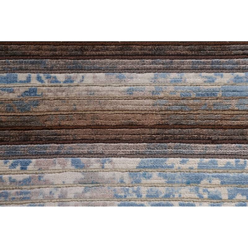 Multi-Color Striped Abstract Modern Accent Rug Handmade Wool Carpet - 2'8"x 4'10"