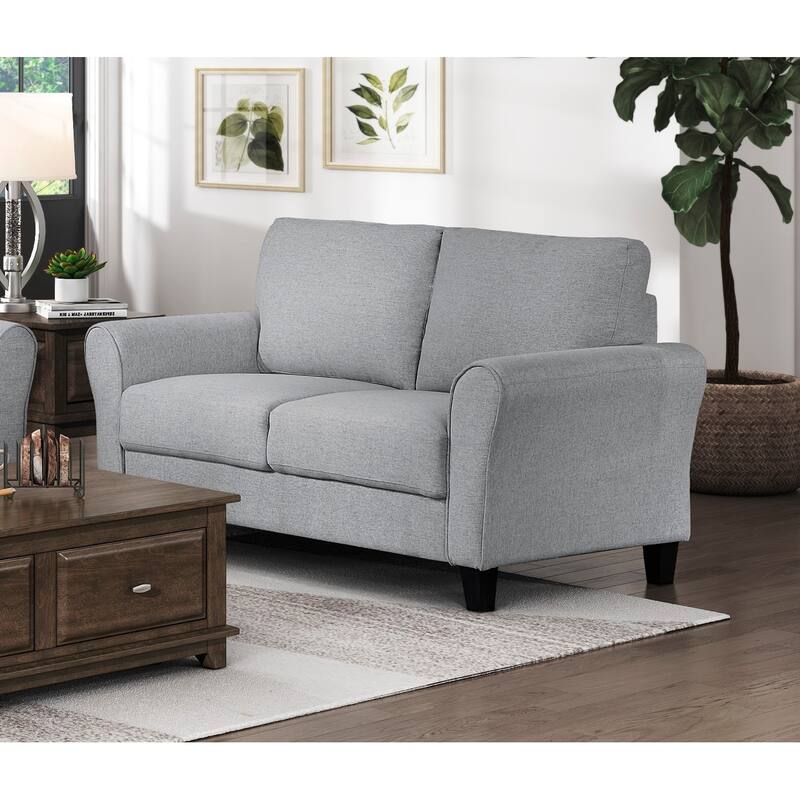Modern 1Pc Loveseat Dark Gray Textured Fabric Upholstered Rounded Arms Attached Cushions Transitional Living Room Furniture