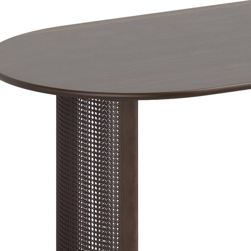 HomeRoots 66" Brown Solid Wood Double Pedestal Base Oval Dining Table - 66.30 in. x 29.64 in. x 33.15 in.