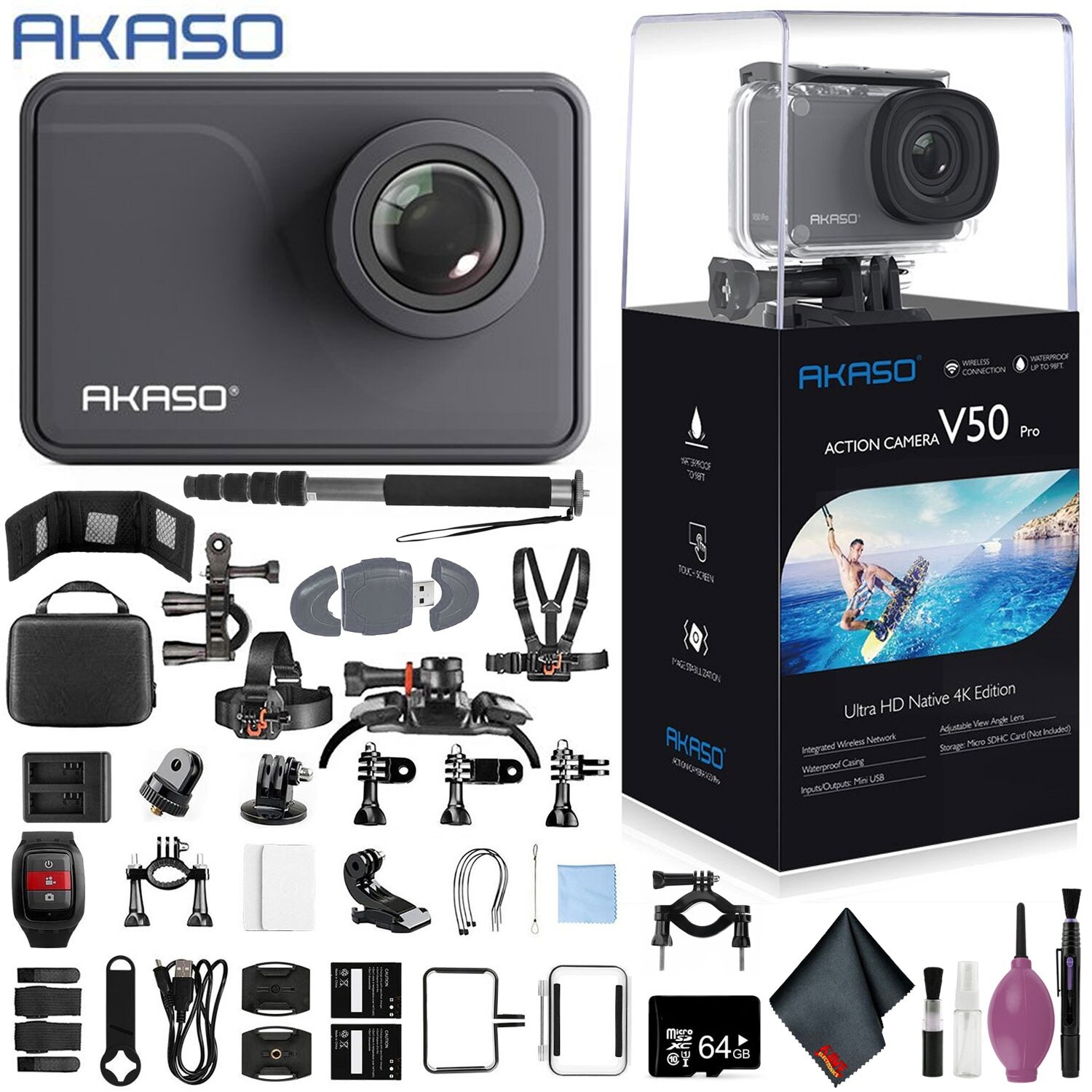 Shop Akaso V50 Pro 4k 30fps 20mp Action Cam 50pc Accessory Bike Kit Overstock 29966597