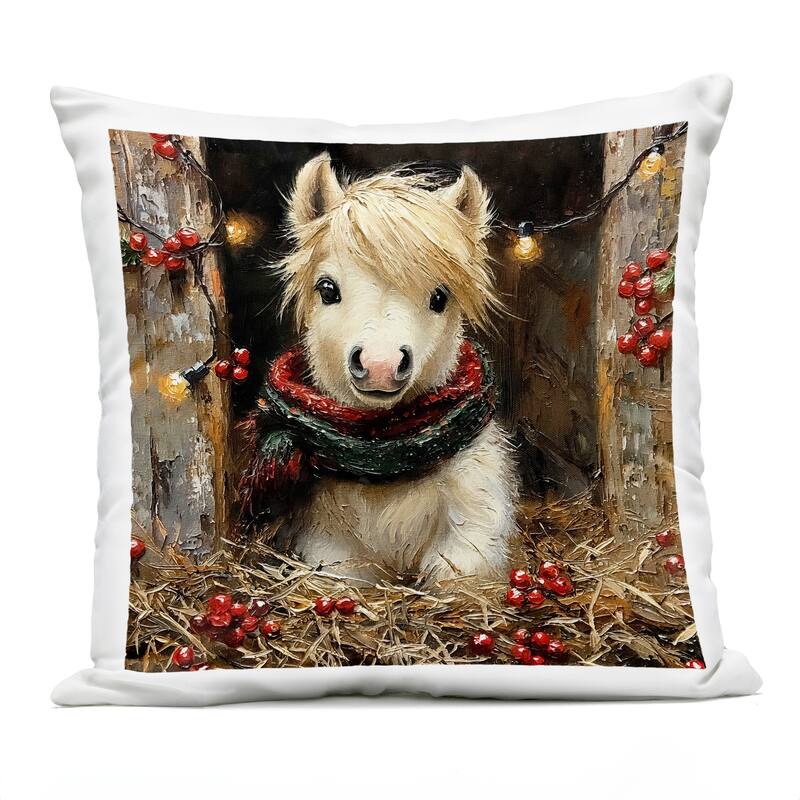 Stupell Horse Foal with Holly & Lights Printed Outdoor Throw Pillow Design by Riley B - Accent - Polyester - Brown - Single