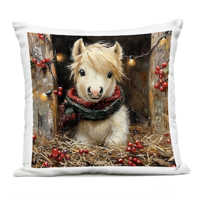 Stupell Horse Foal with Holly & Lights Printed Outdoor Throw Pillow Design by Riley B