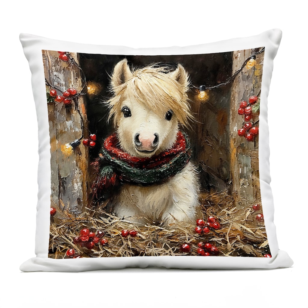 Stupell Horse Foal with Holly & Lights Printed Outdoor Throw Pillow Design by Riley B