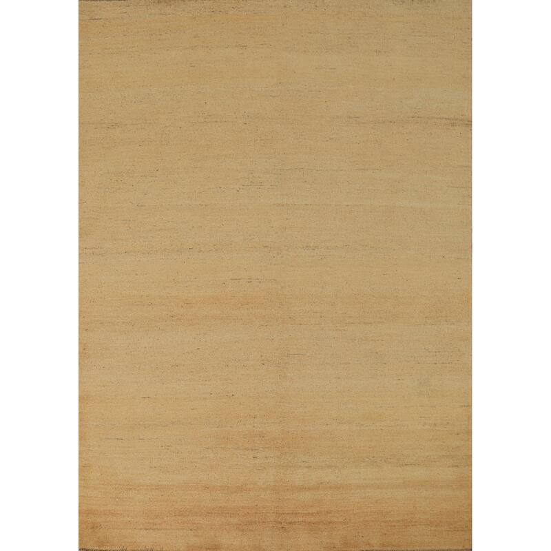 Gold Striped Modern Gabbeh Oriental Rug Handmade Wool Carpet - 4'10"x 6'6"