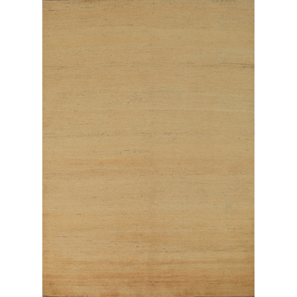 Gold Striped Modern Gabbeh Oriental Rug Handmade Wool Carpet - 4'10"x 6'6"