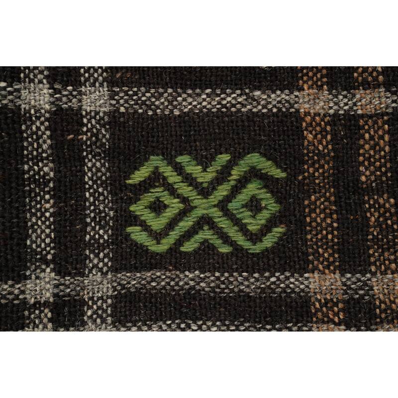 Hand Woven Oriental 100% Wool Carpet Southwestern All-Over Black Kilim Area Rug - 11' 1'' X 5' 9''