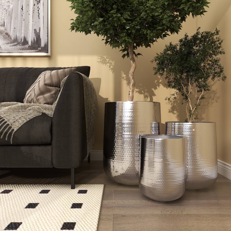 Aluminum Hammered Metal Glam Planter in Copper or Silver (Set of 3)