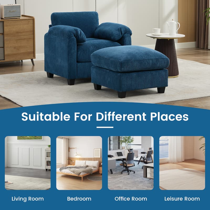 Corduroy Single Sofa Chiar with A Removable Ottoman