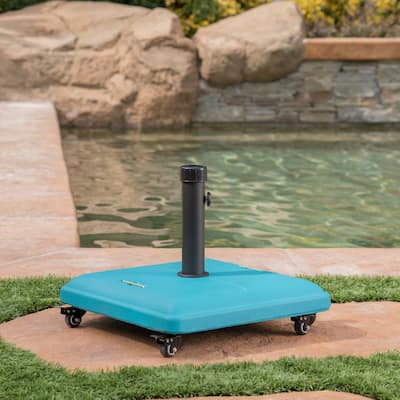 Roomfitters Square Rolling Umbrella Base, Heavy-Duty Wheeled Patio Stand, Teal