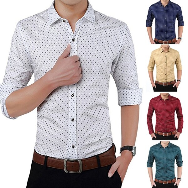 Download Shop Men's Casual Slim Fit Printed Long Sleeve Button Down ...