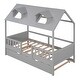 preview thumbnail 3 of 7, Gray Pine Wood Playhouse Bed with Trundle and Fence - Maximizing Space for Kids