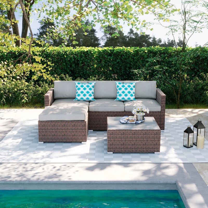 COSIEST Outdoor Patio Brown Wicker Sectional Sofa Set - 5-Piece Set