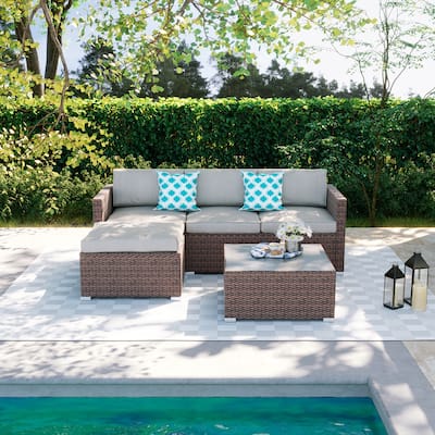 COSIEST Outdoor Patio Brown Wicker Sectional Sofa Set