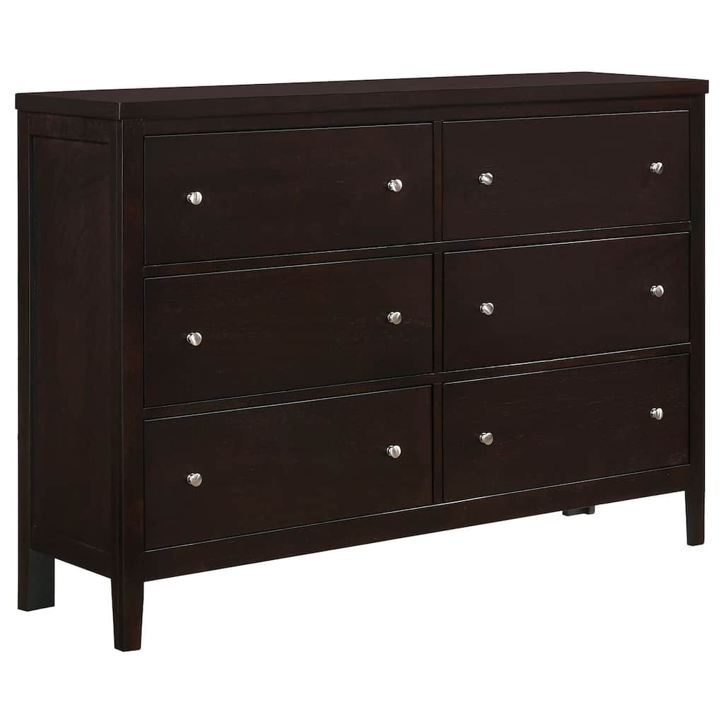 Dresser Mirror Set - 6 Drawer Wood Chest, Cappuccino Finish, Elegant Bedroom Storage, 56" Wide