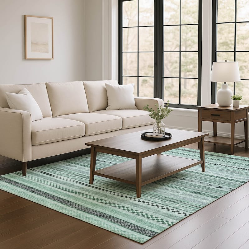 Premium Washable Super Soft Boho Stripes Mayfield Rug - Teal - 10' x 14'