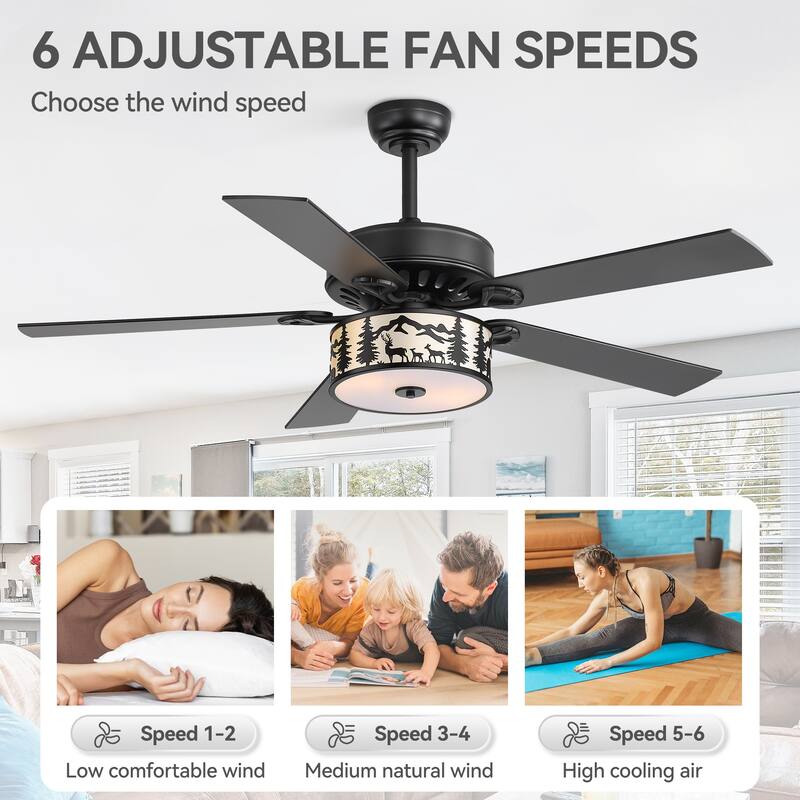 52-inch Reversible 5-Blade Caged Ceiling Fan with Light and Remote