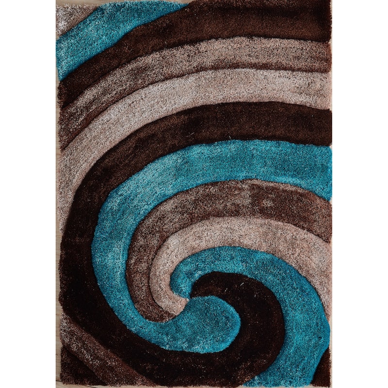 Mateos Shag Collection Swirl Area Rug - 8' X 10' - Blue/Brown