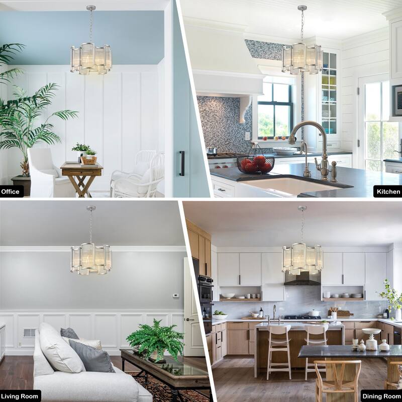Cusp Barn 20.5-Inch Mid-Century Glam Crystal Chandelier, Modern Silver 6-Light Kitchen Island Pendant Light