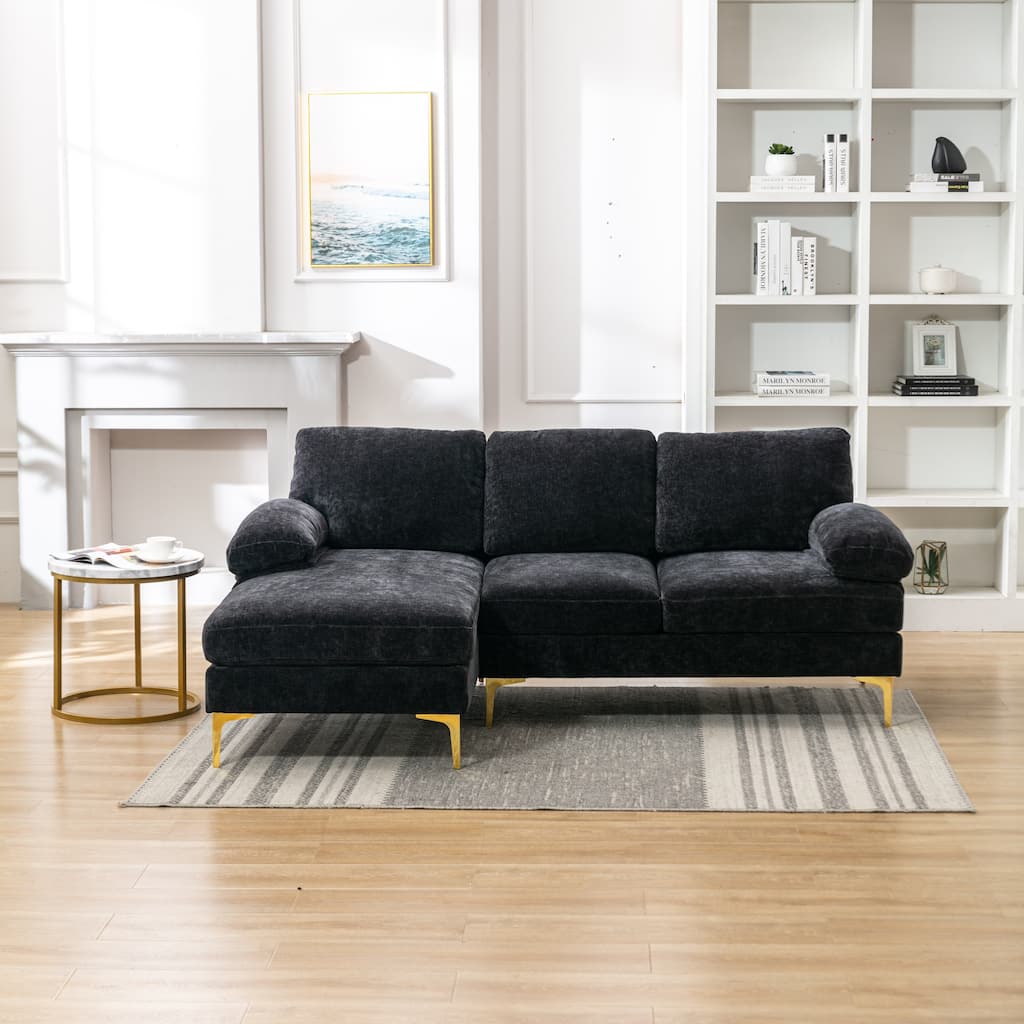 Polyester Upholstered L-Shaped Sectional Sofa With Ottoman
