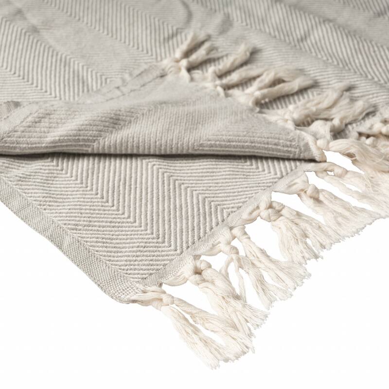 50" X 60" Gray Woven Cotton Herringbone Throw Blanket with Fringe