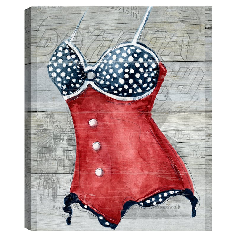Vintage Swimwear II on Wood Canvas Art Print