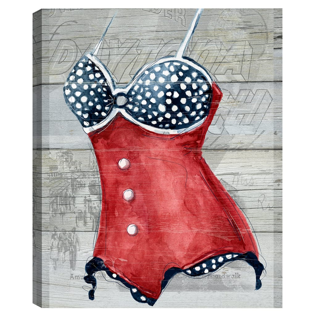 Vintage Swimwear II on Wood Canvas Art Print