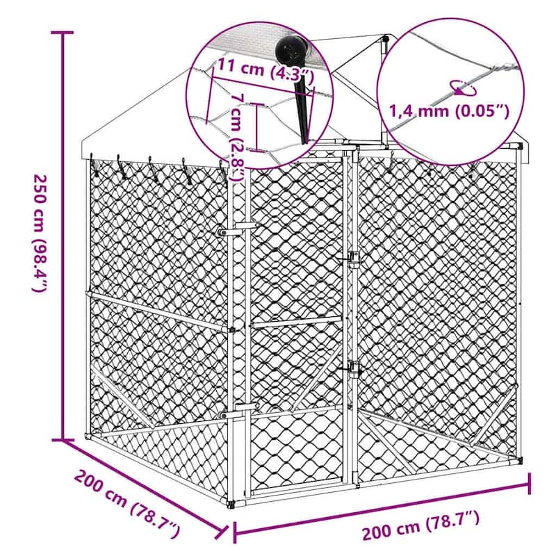 vidaXL Outdoor Dog Kennel with Roof Silver Galvanized Steel