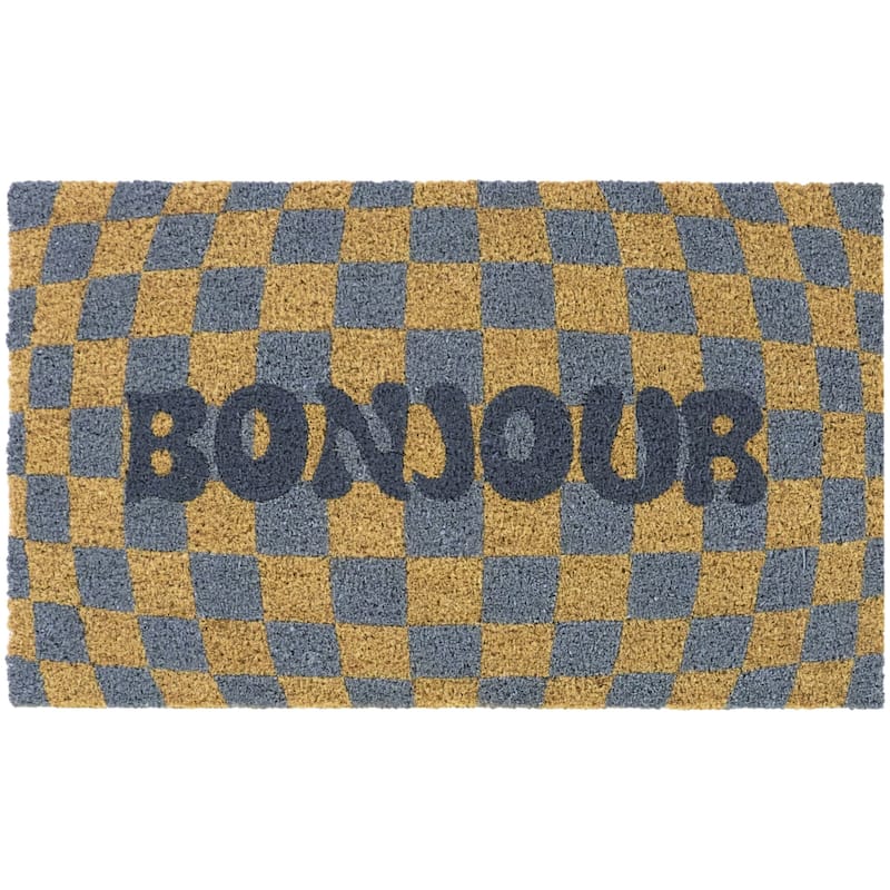Bonjour Checkerboard Welcome 18" x 30" Doormat - 18" x 30"