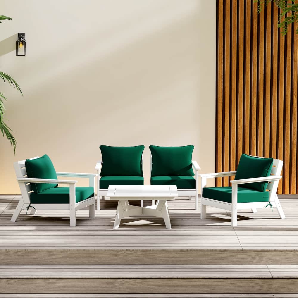 Birchwood All Weather HDPE Outdoor Patio White Deep Seating Conversation Set (5-Piece Set)