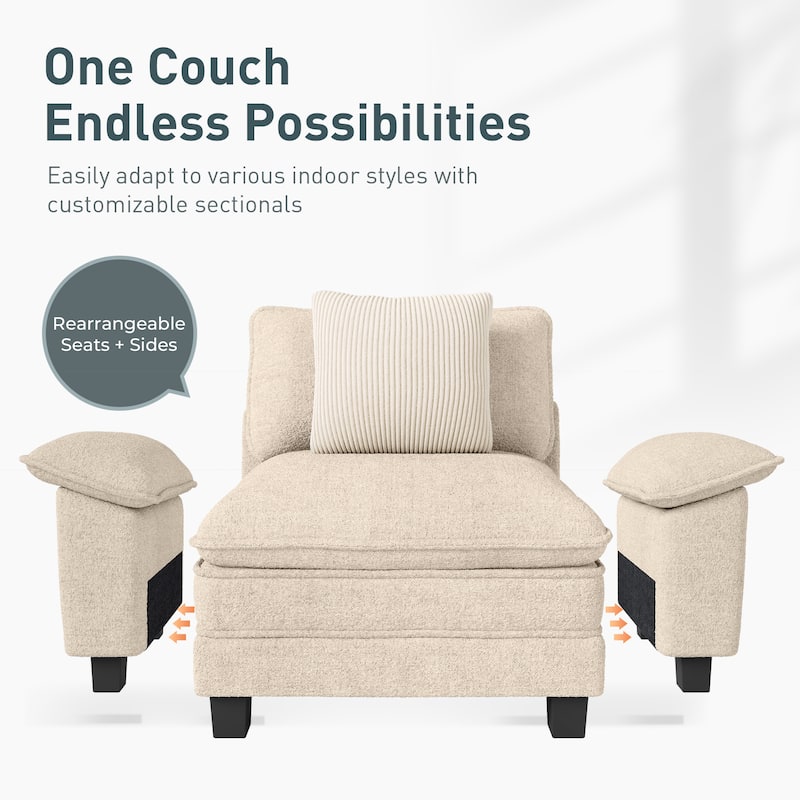 MAISON ARTS Cloud Modular Deep Seat Sofa, Chenille or Corduroy Sectional Couch with Removable Arms, 1–4 Seater