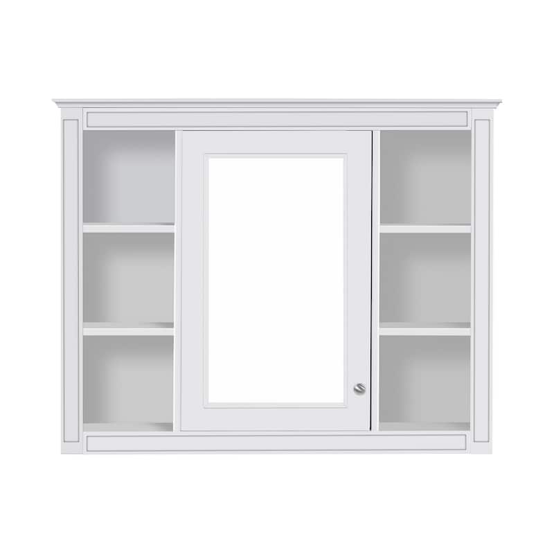 Wall Mounted Bathroom Storage Cabinet, Modern Bathroom Wall Cabinet with Mirror, Mirror Cabinet with 6 Open Shelves