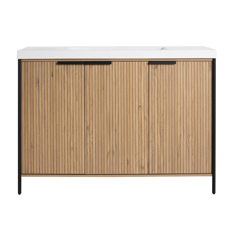 59-inch Double Sink Bathroom Vanity with Adjustable Shelves, Soft-Close Hinges, Resin Basin