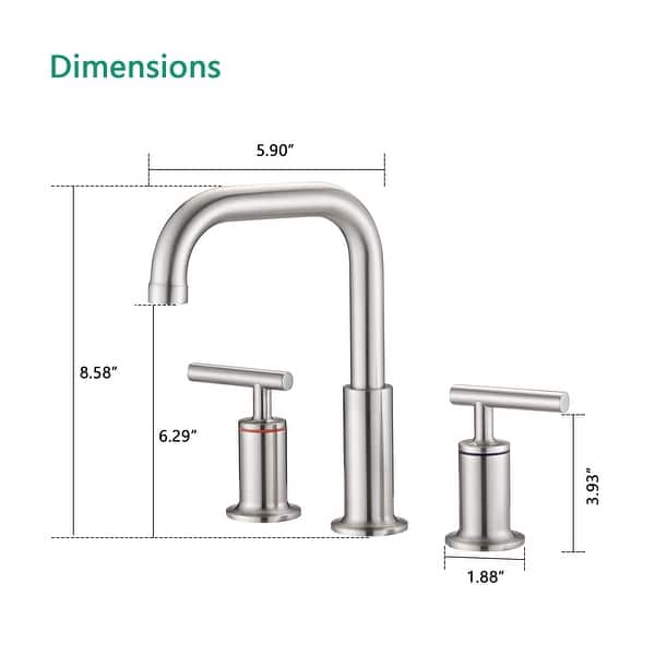 dimension image slide 3 of 5, Vanityfair 8" Widespread Double Handles Bathroom Sink Faucet with Drain Assembly
