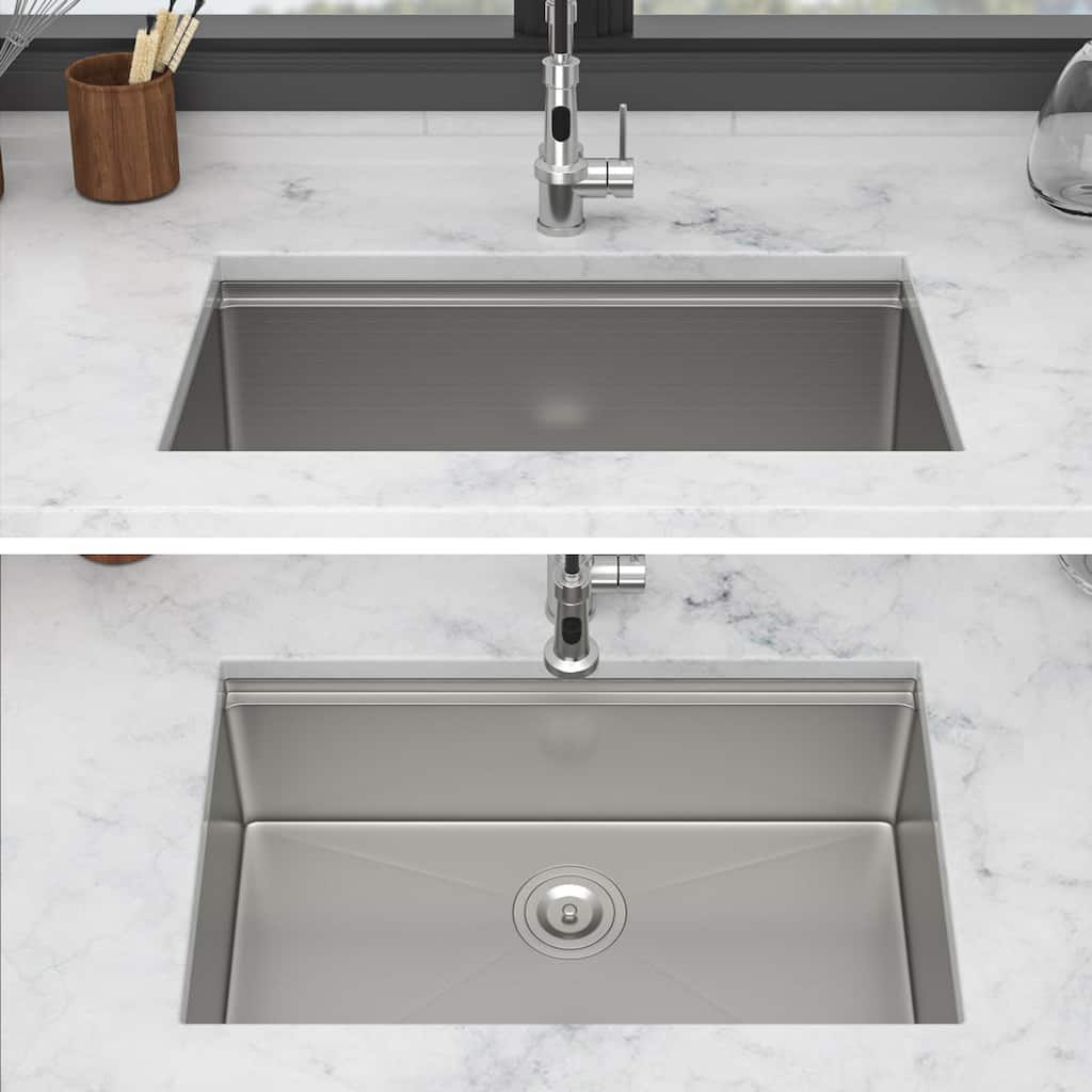 30" Undermount 16 Gauge Single Bowl Stainless Steel Smart Digital Kitchen Sink in Brushed Nickel - 30'' x 19'' x 9''