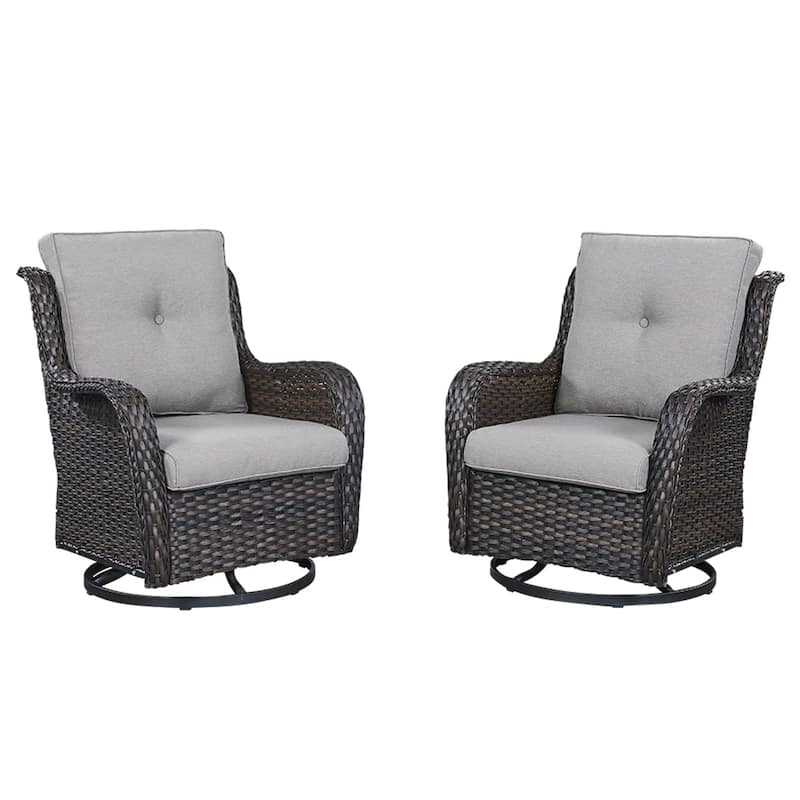 Pocassy Outdoor Wicker Glider Swivel Club Chairs (Set of 2)