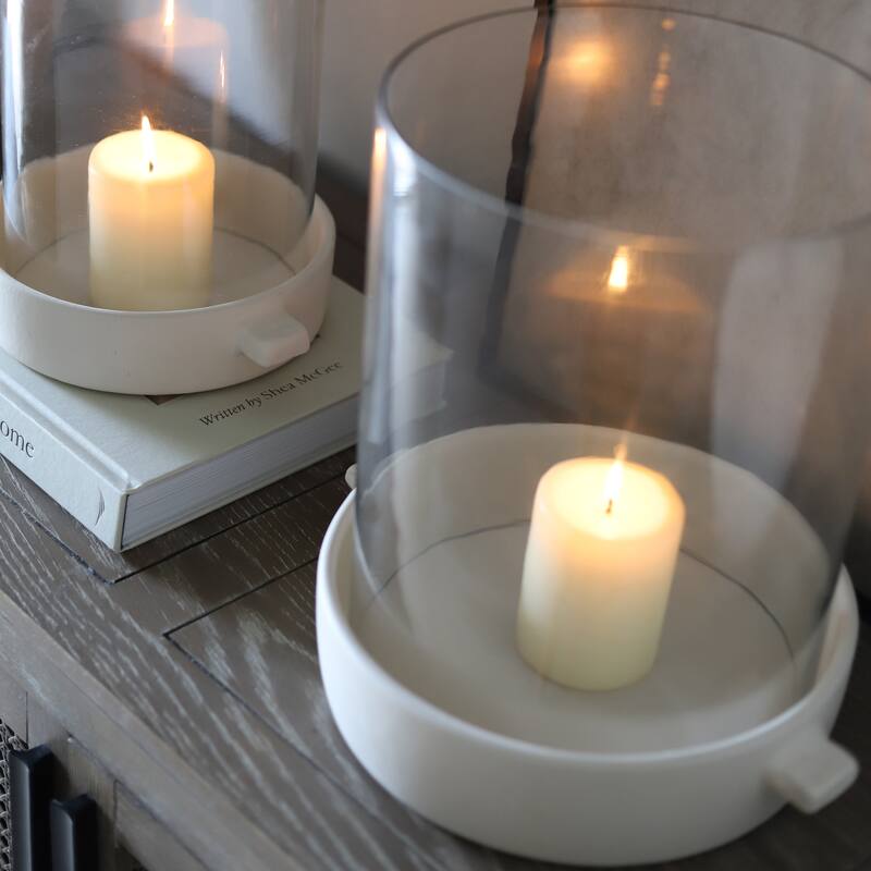 Pottery Glass Pillar Candle Holder Terracotta Base Cylindrical Form